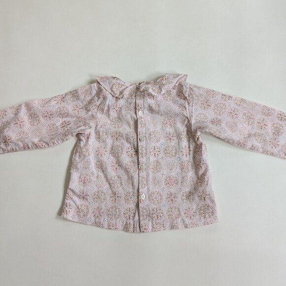 Jacadi Paris Liberty Baby Cotton Blouse 12 Months Pink Ruffle Neck Long Sleeves - Picture 3 of 7